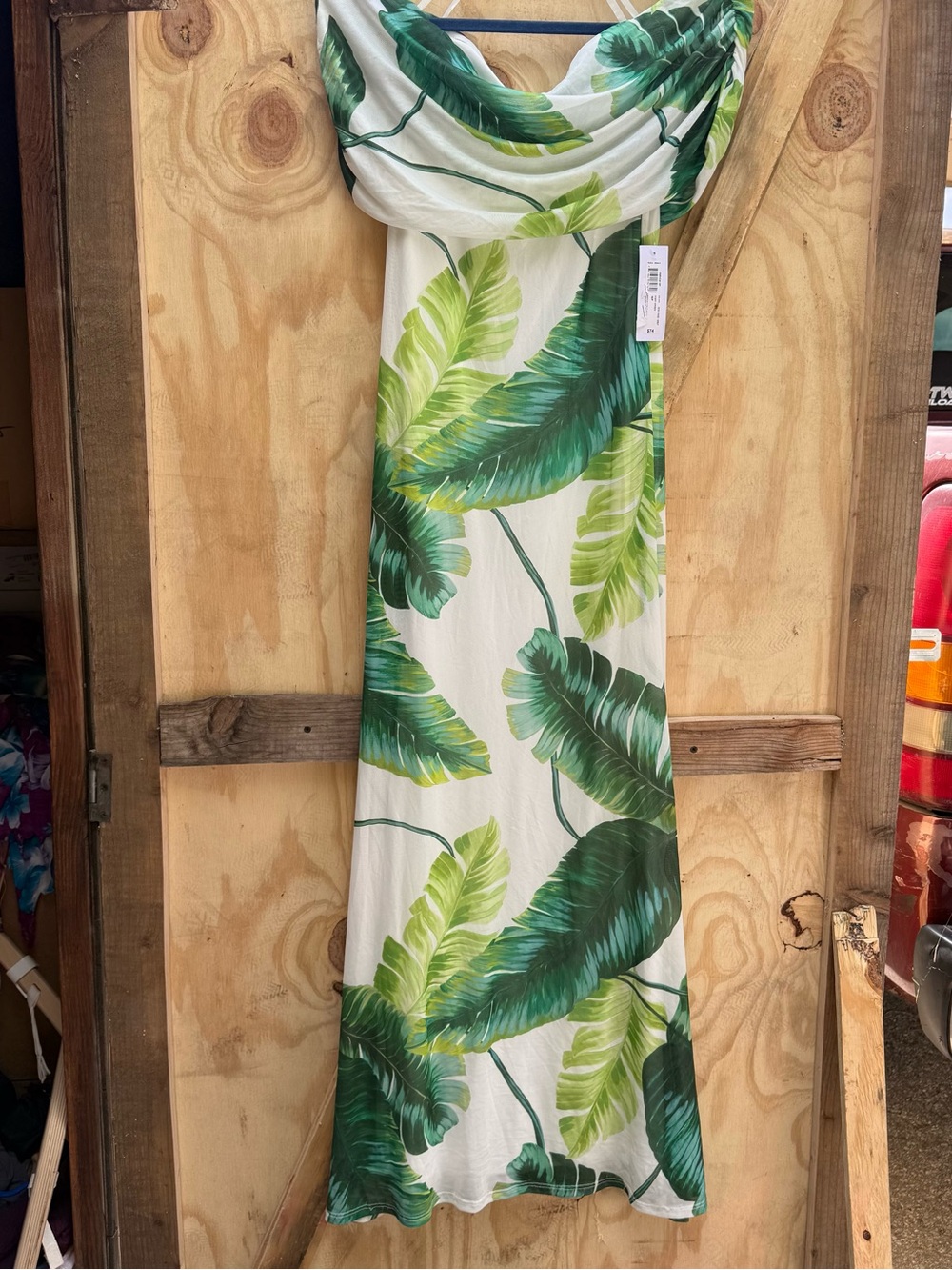 Tropical Green Leaf Maxi Dress - White & Green